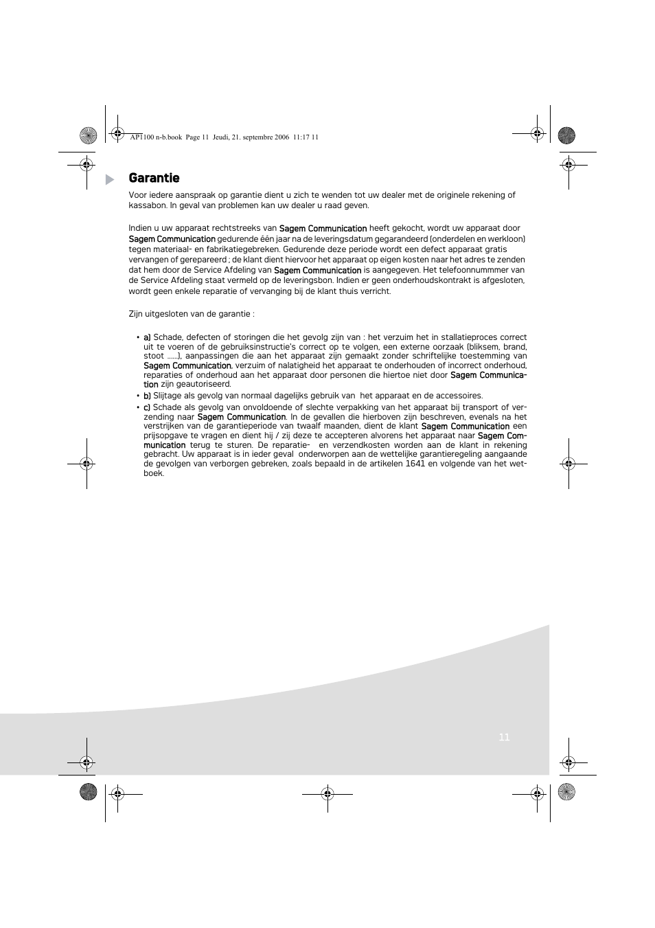Garantie | AGFA AP1100 User Manual | Page 73 / 176