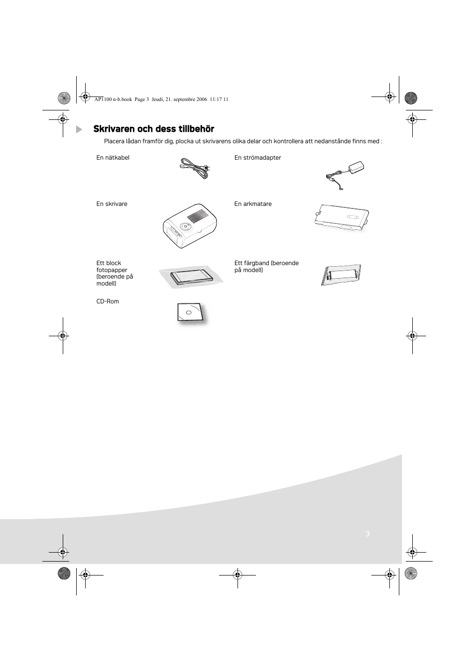 Skrivaren och dess tillbehör | AGFA AP1100 User Manual | Page 89 / 176