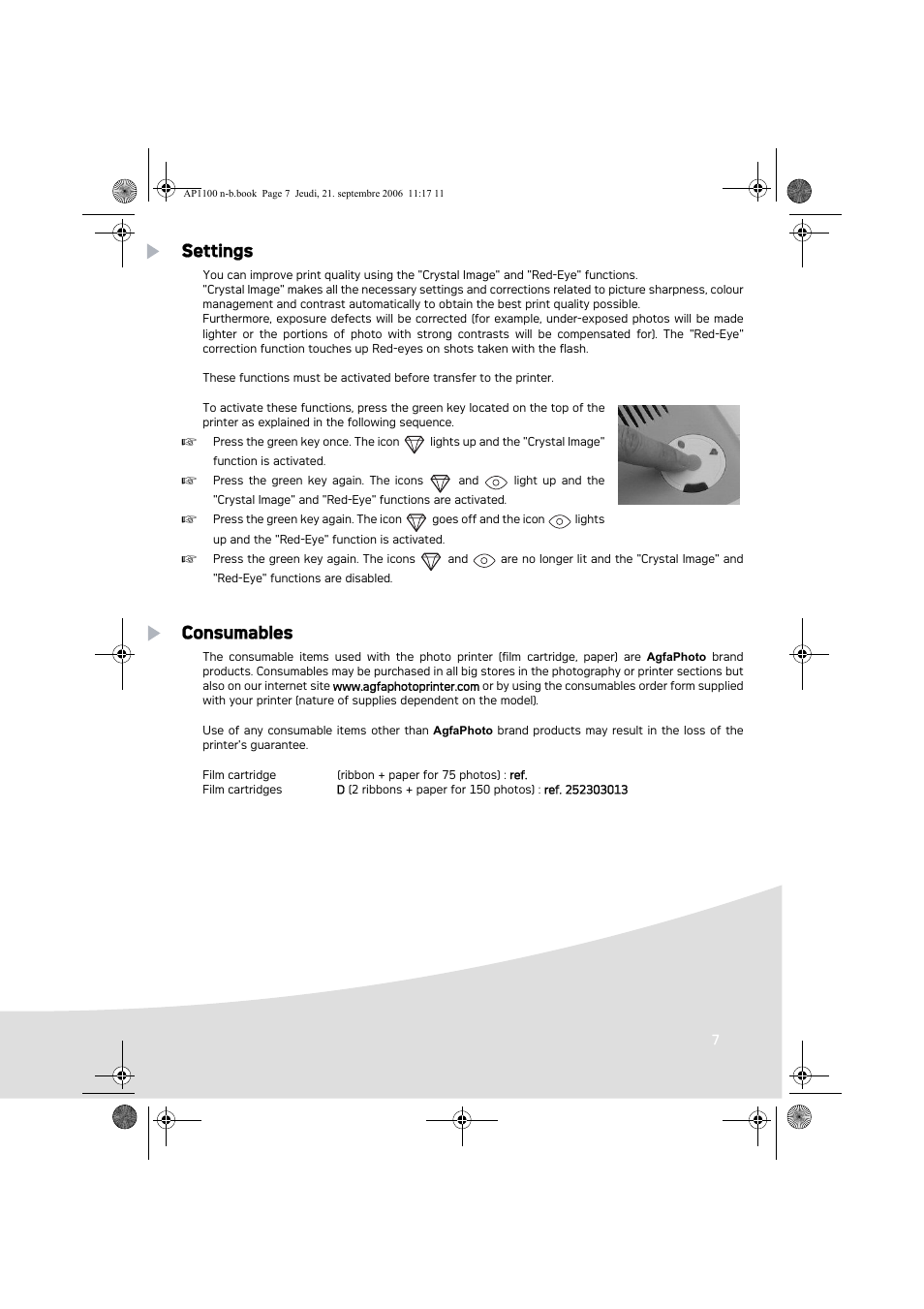 Settings, Consumables | AGFA AP1100 User Manual | Page 9 / 176