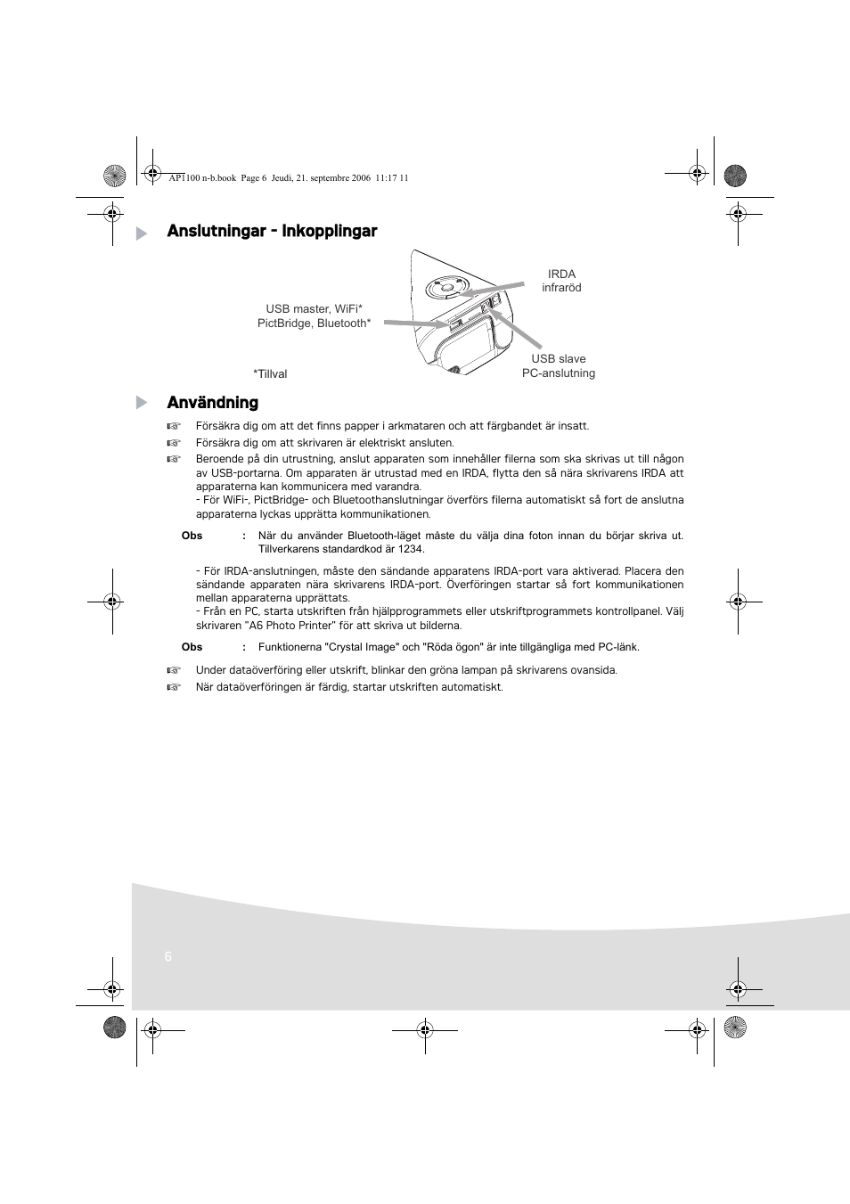 Anslutningar - inkopplingar användning | AGFA AP1100 User Manual | Page 92 / 176
