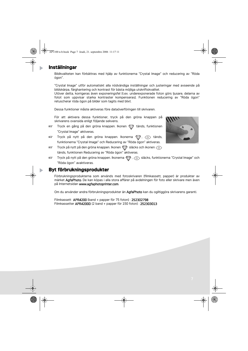 Inställningar, Byt förbrukningsprodukter | AGFA AP1100 User Manual | Page 93 / 176