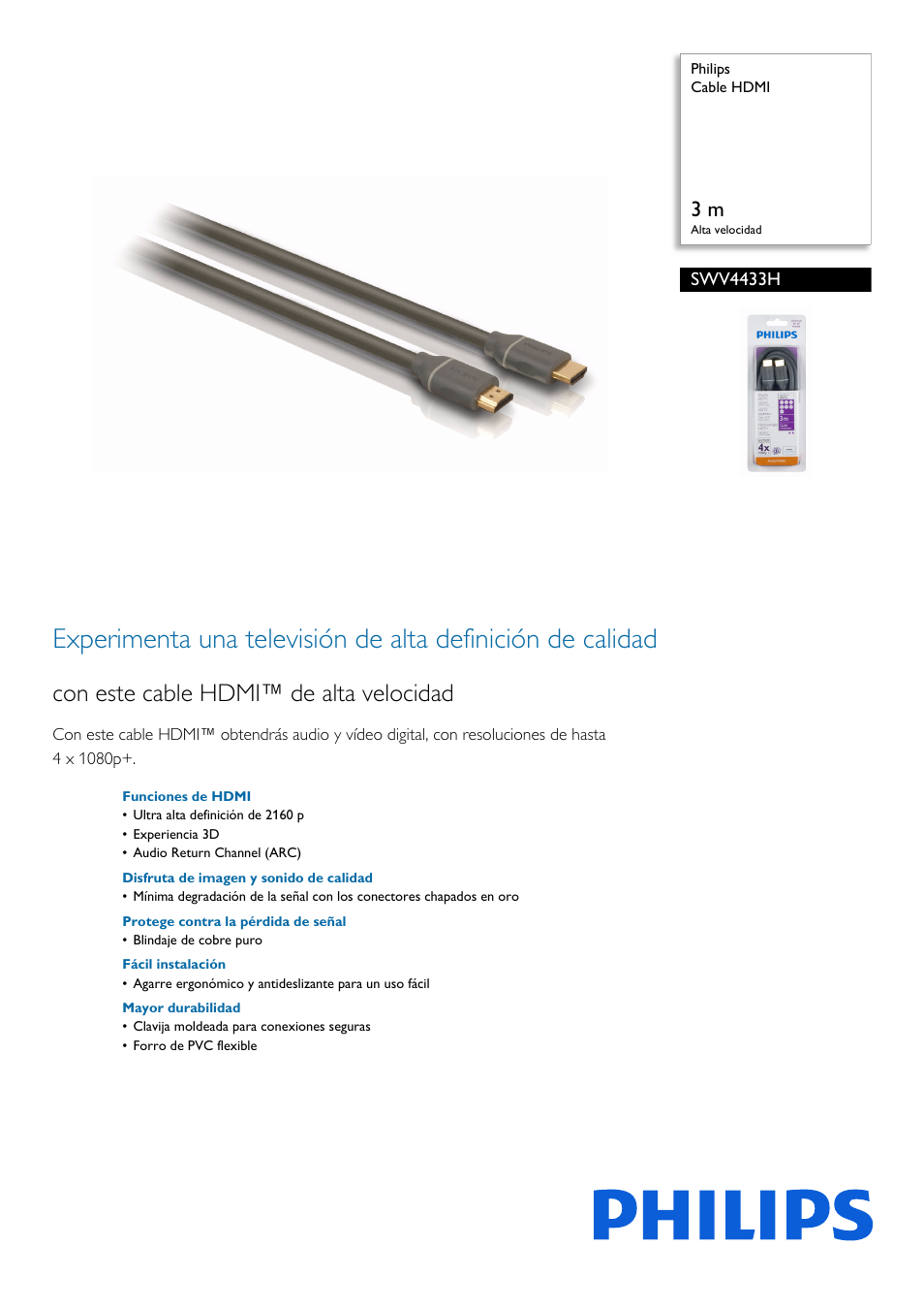 Philips Cable HDMI User Manual | 2 pages