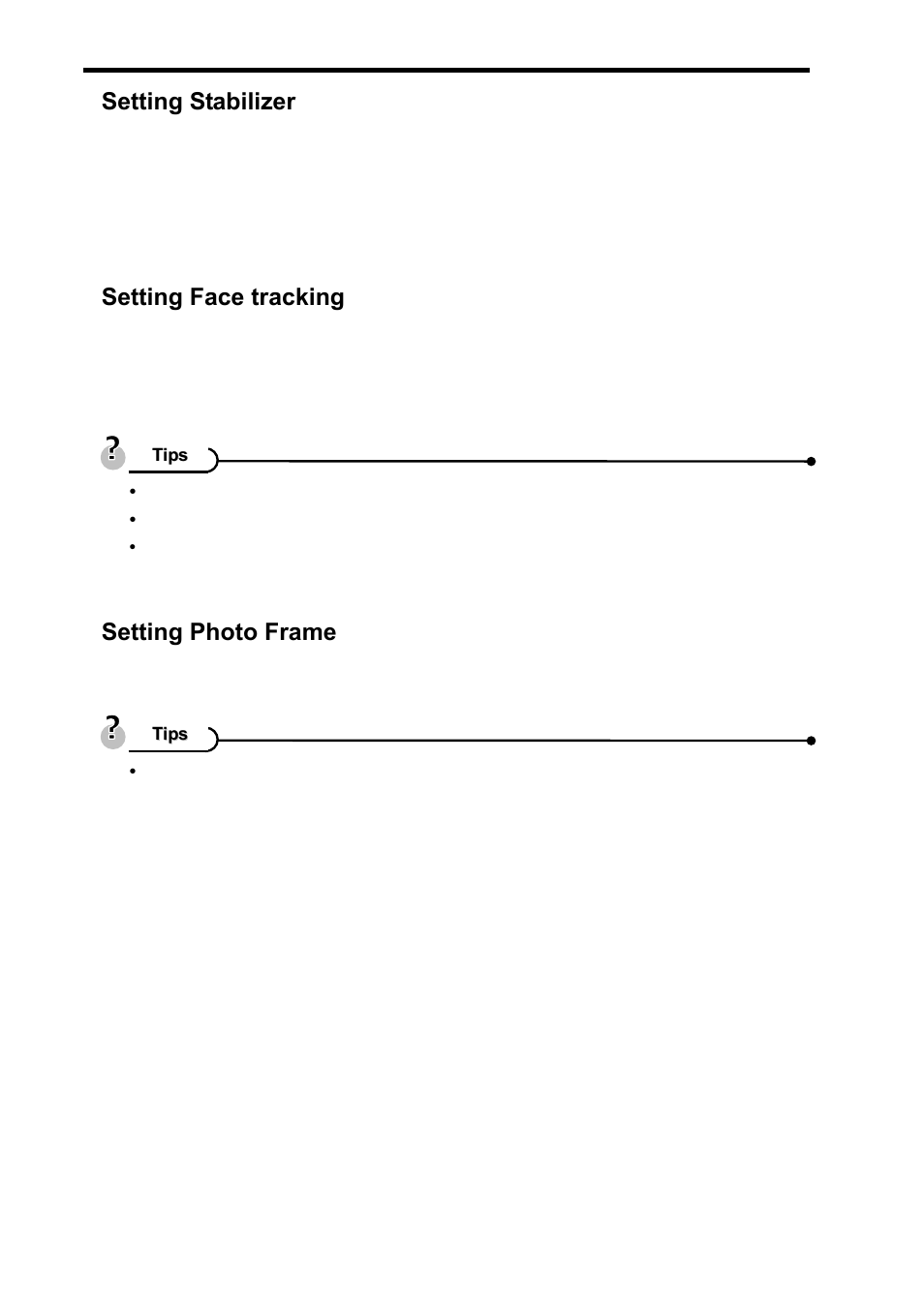 Setting stabilizer, Setting face tracking, Setting photo frame | AGFA DC-630i User Manual | Page 38 / 63