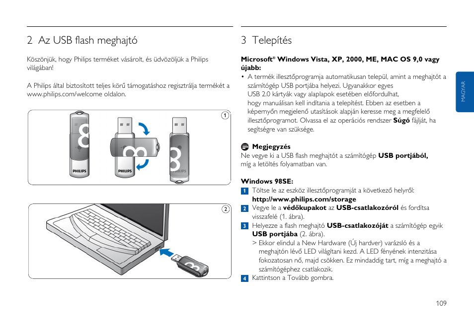 2 az usb flash meghajtó, 3 telepítés | Philips FMxxFD05B User Manual | Page 109 / 162