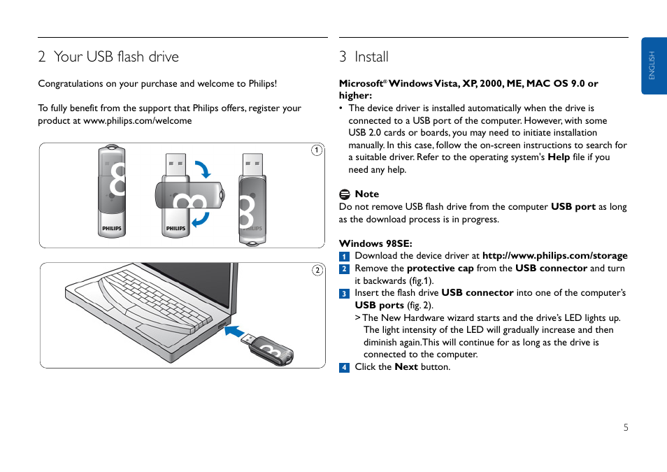 2 your usb flash drive, 3 install | Philips FMxxFD05B User Manual | Page 5 / 162