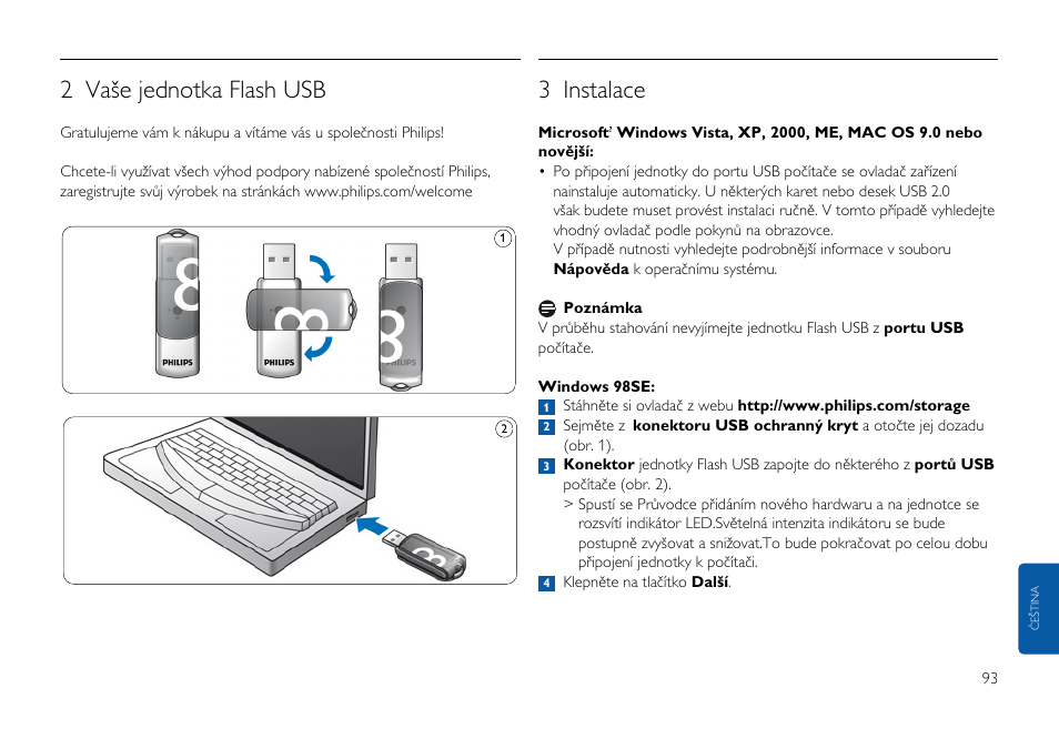 2 vaše jednotka flash usb, 3 instalace | Philips FMxxFD05B User Manual | Page 93 / 162