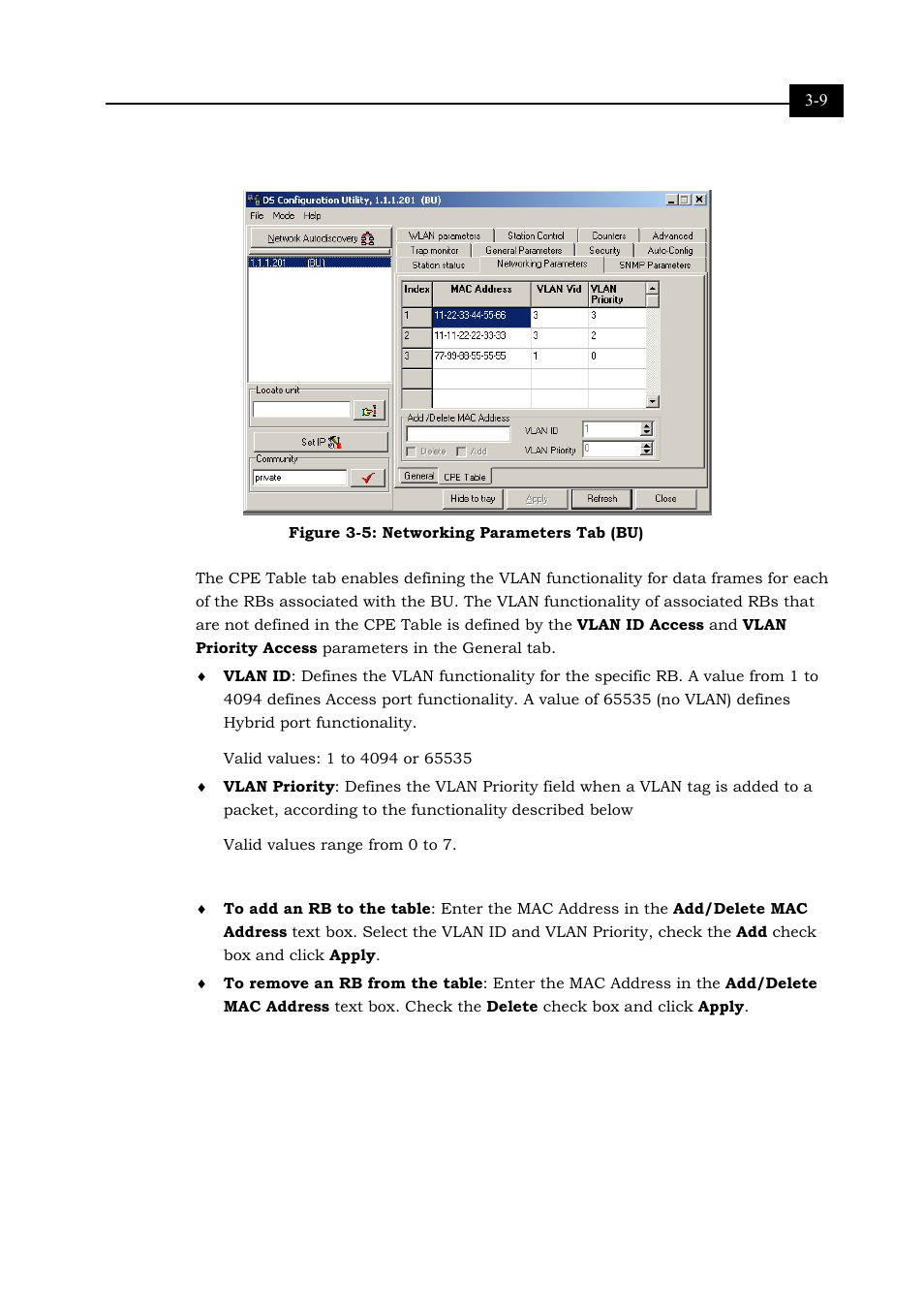 Networking parameters-cpe table tab (bu only), Figure 3-5: networking parameters tab (bu) 3-9 | Alvarion BREEZENET BU-DS.11 User Manual | Page 41 / 92