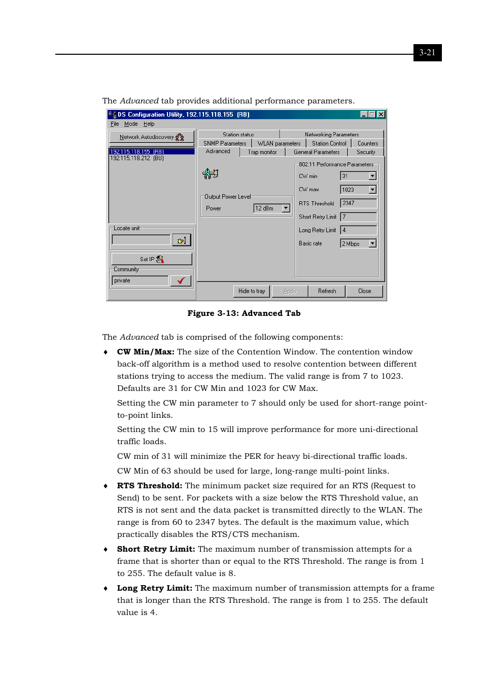 Advanced tab, Figure 3-13: advanced tab 3-21 | Alvarion BREEZENET BU-DS.11 User Manual | Page 53 / 92