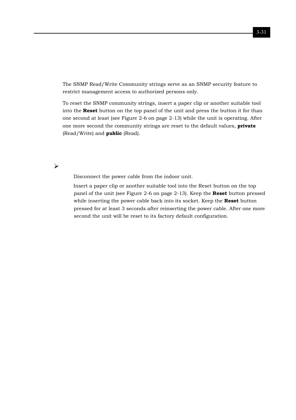 Resetting the snmp community strings, Reloading factory default settings, Resetting the snmp community strings 3-31 | Reloading factory default settings 3-31 | Alvarion BREEZENET BU-DS.11 User Manual | Page 63 / 92