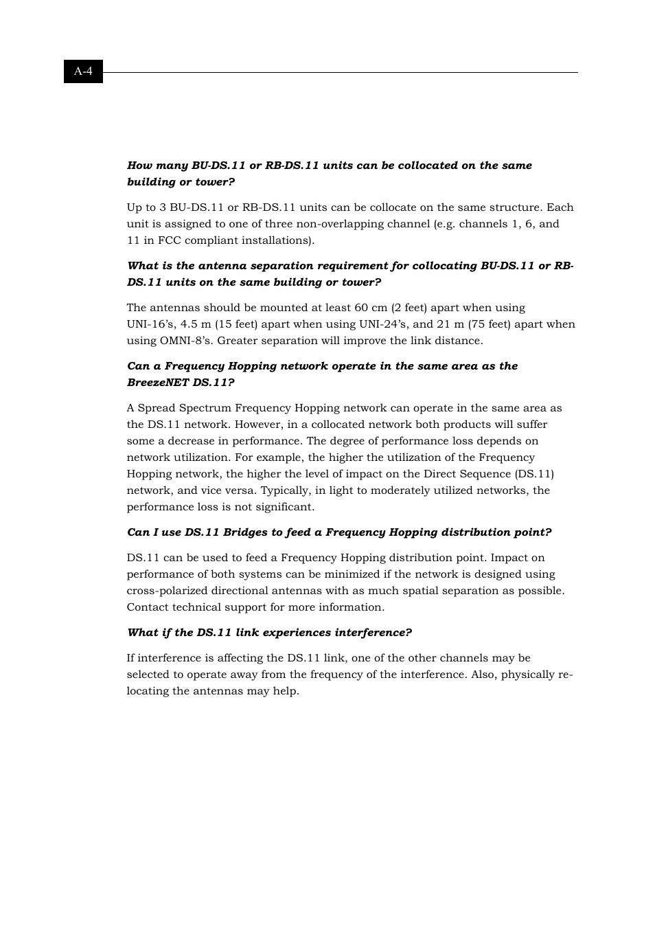 Collocation and interference, Collocation and interference a-4 | Alvarion BREEZENET BU-DS.11 User Manual | Page 78 / 92