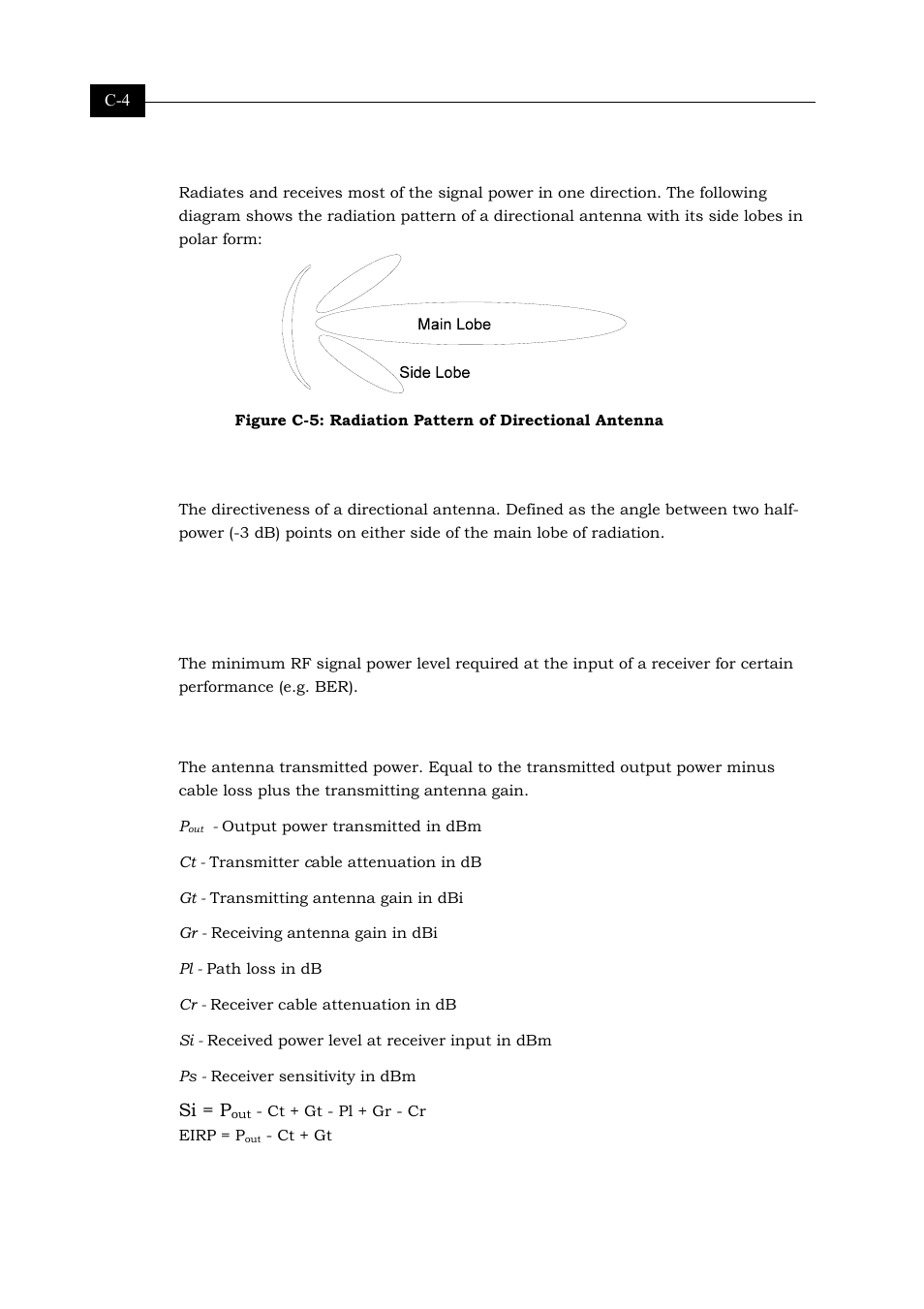 Directional antenna, Antenna beamwidth, System characteristics | Receiver sensitivity, Eirp (effective isotropic radiated power) | Alvarion BREEZENET BU-DS.11 User Manual | Page 88 / 92