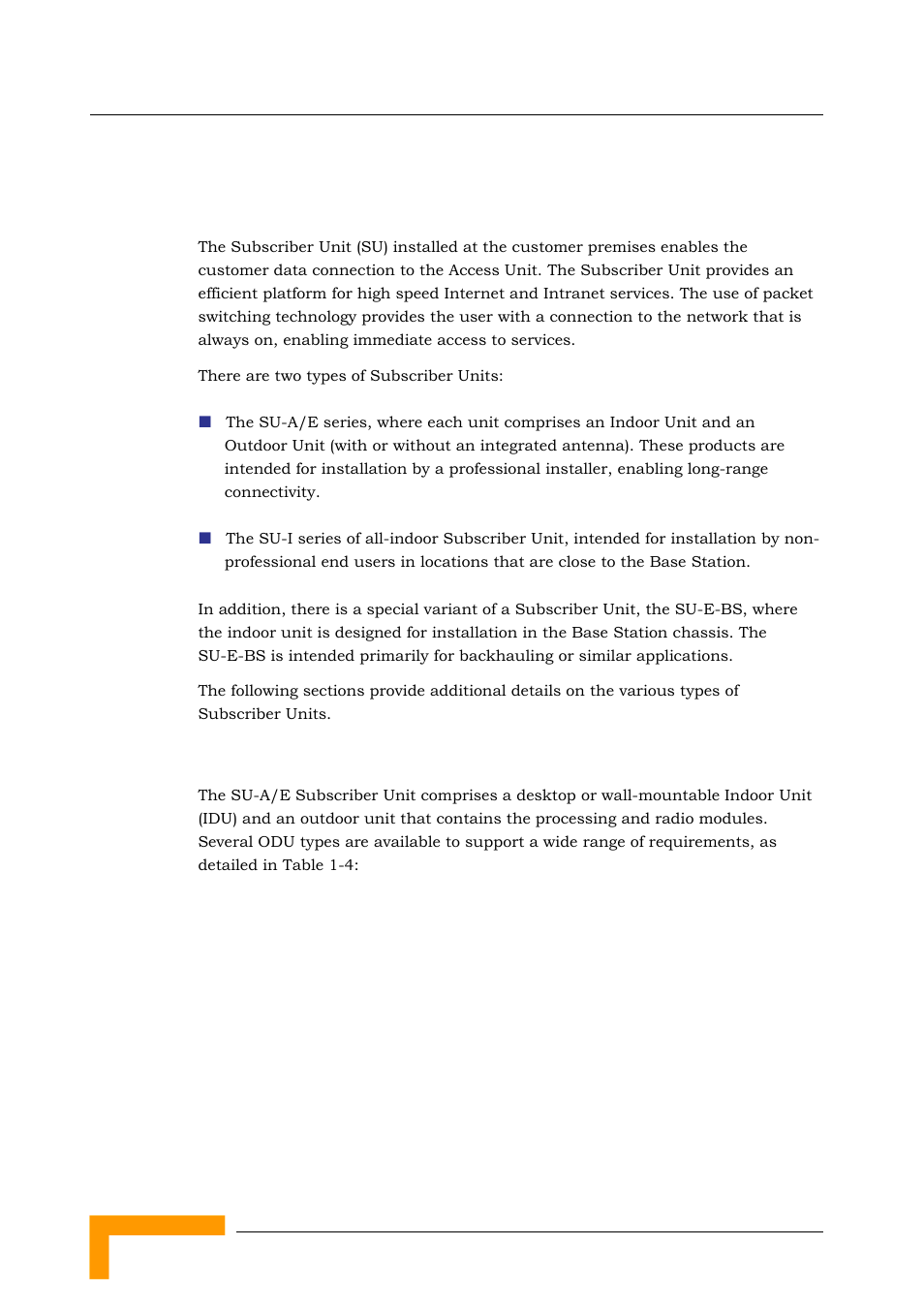 3 subscriber unit, 1 su-a/e subscriber units | Alvarion BREEZEACCESS SW VERSION 5.1 User Manual | Page 40 / 273