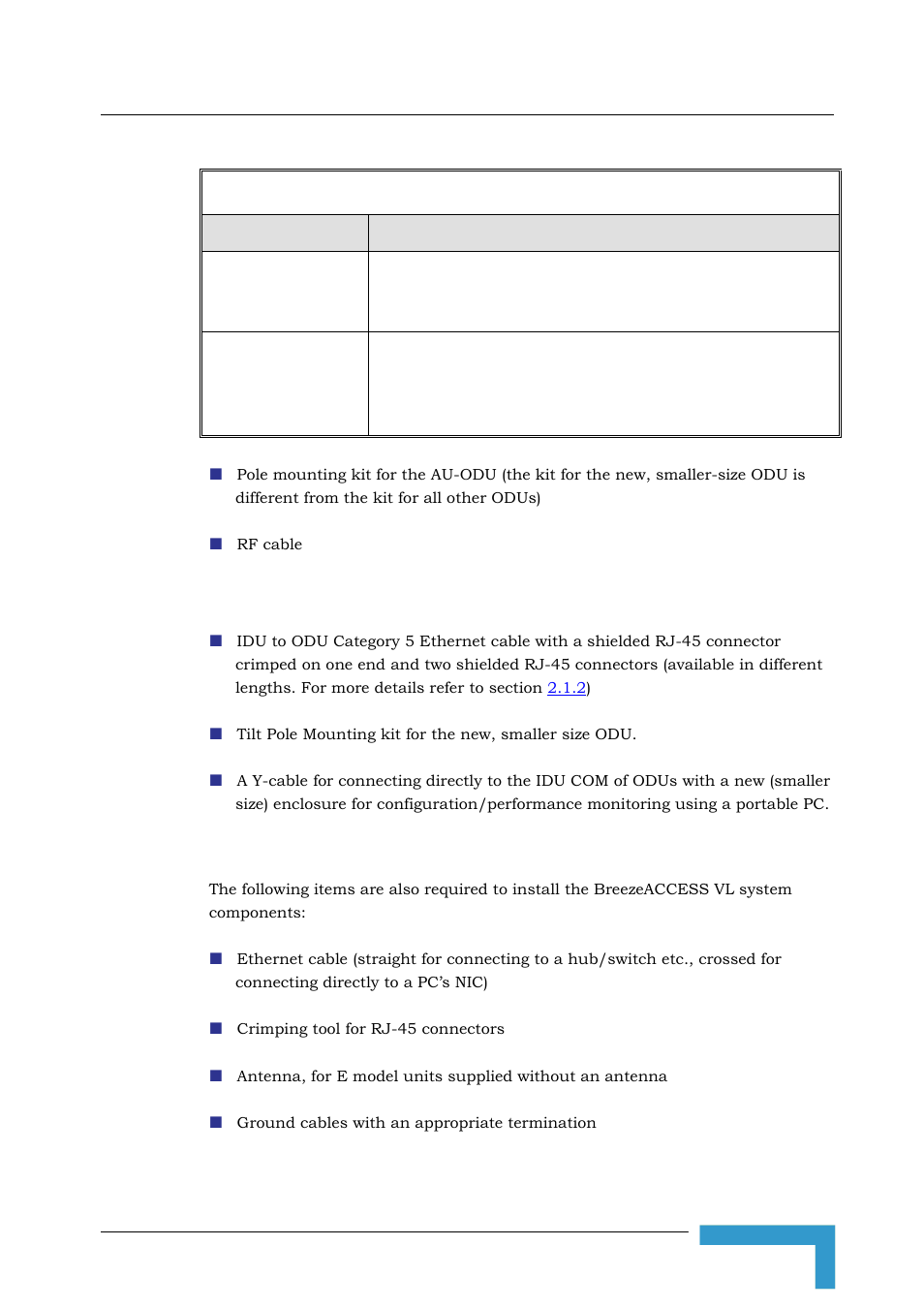 4 optional items available from alvarion, 5 additional installation requirements | Alvarion BREEZEACCESS SW VERSION 5.1 User Manual | Page 69 / 273