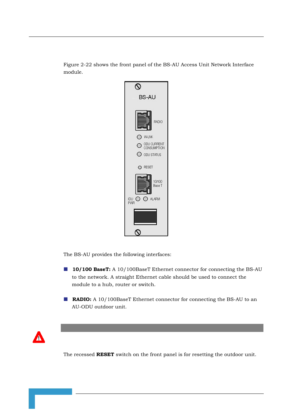 4 bs-au network interface module | Alvarion BREEZEACCESS SW VERSION 5.1 User Manual | Page 98 / 273