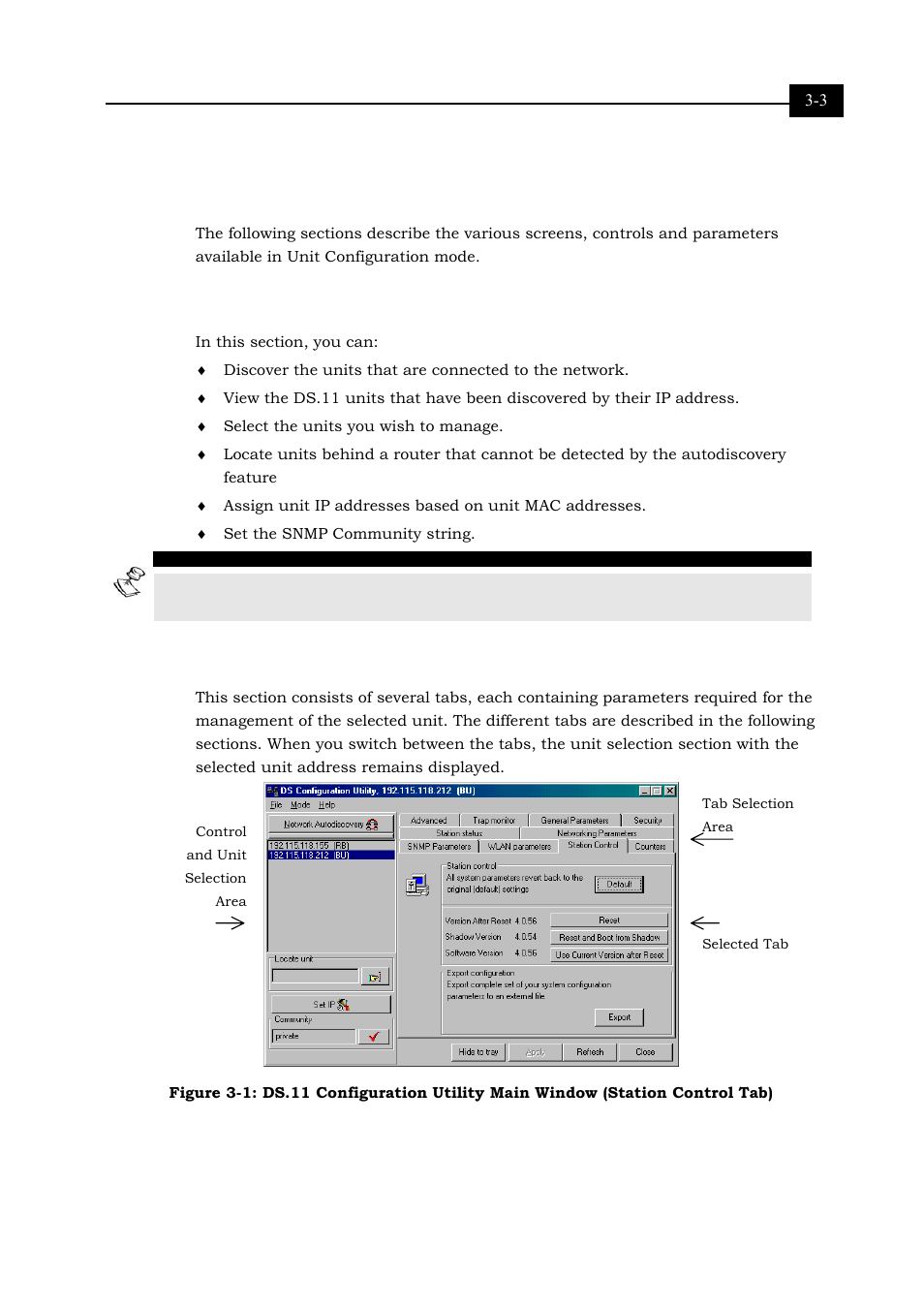 Unit configuration mode, Control window, Tabs section | Unit configuration mode 3-3 | Alvarion BREEZENET RB-DS.11 User Manual | Page 35 / 92