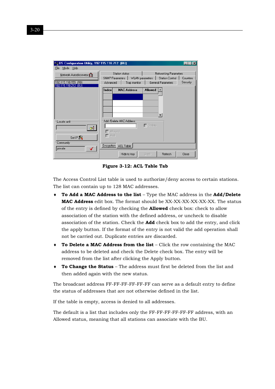 Acl table tab (bu only), Figure 3-12: acl table tab 3-20 | Alvarion BREEZENET RB-DS.11 User Manual | Page 52 / 92