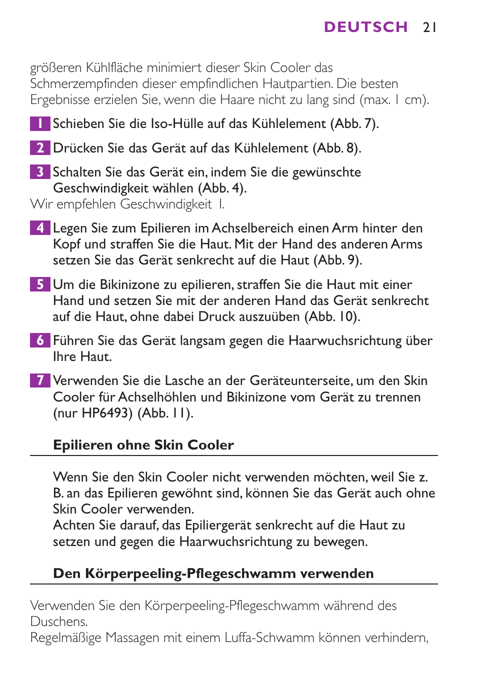 Philips Satinelle Ice Depiladora User Manual | Page 21 / 116