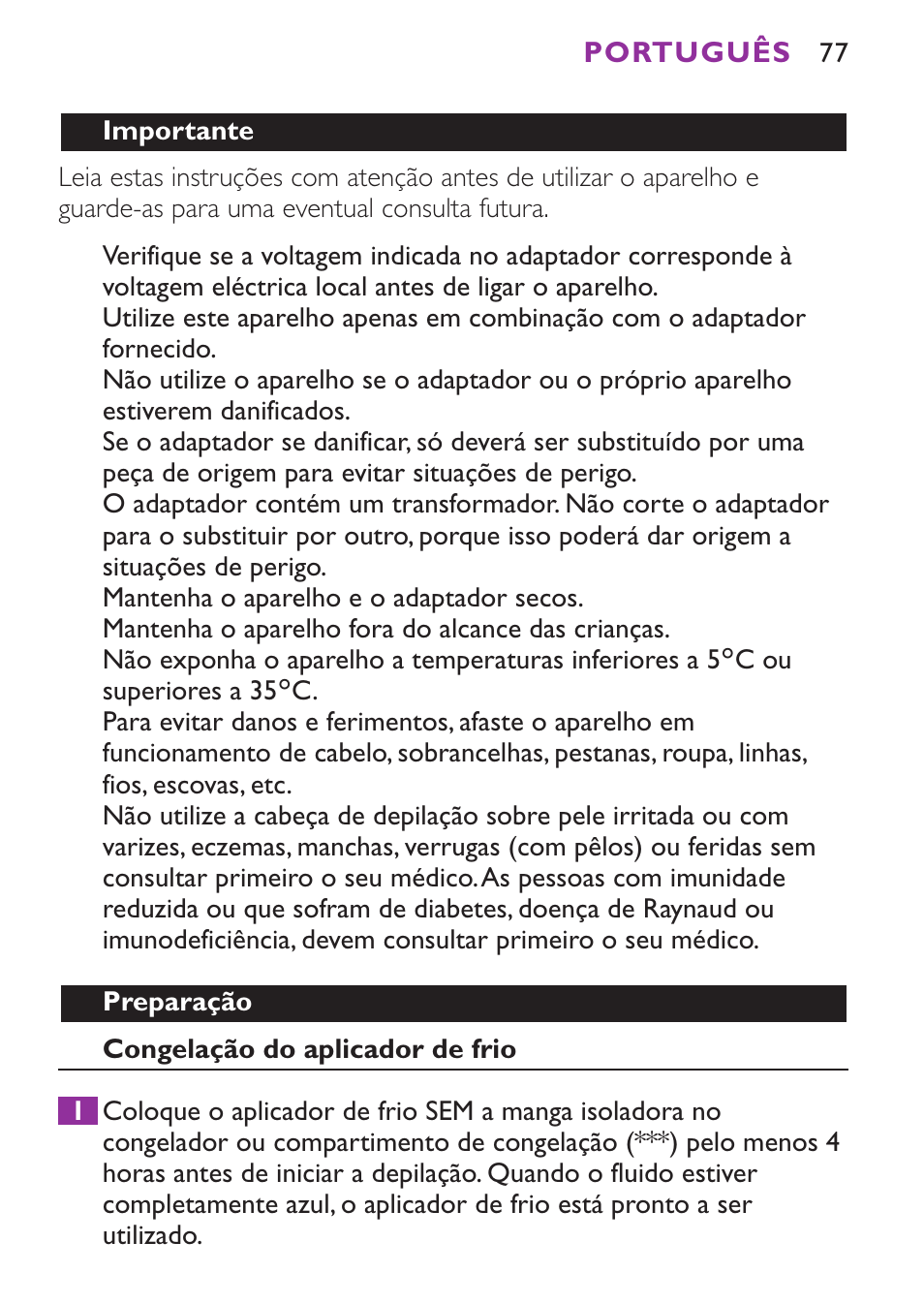 Philips Satinelle Ice Depiladora User Manual | Page 77 / 116