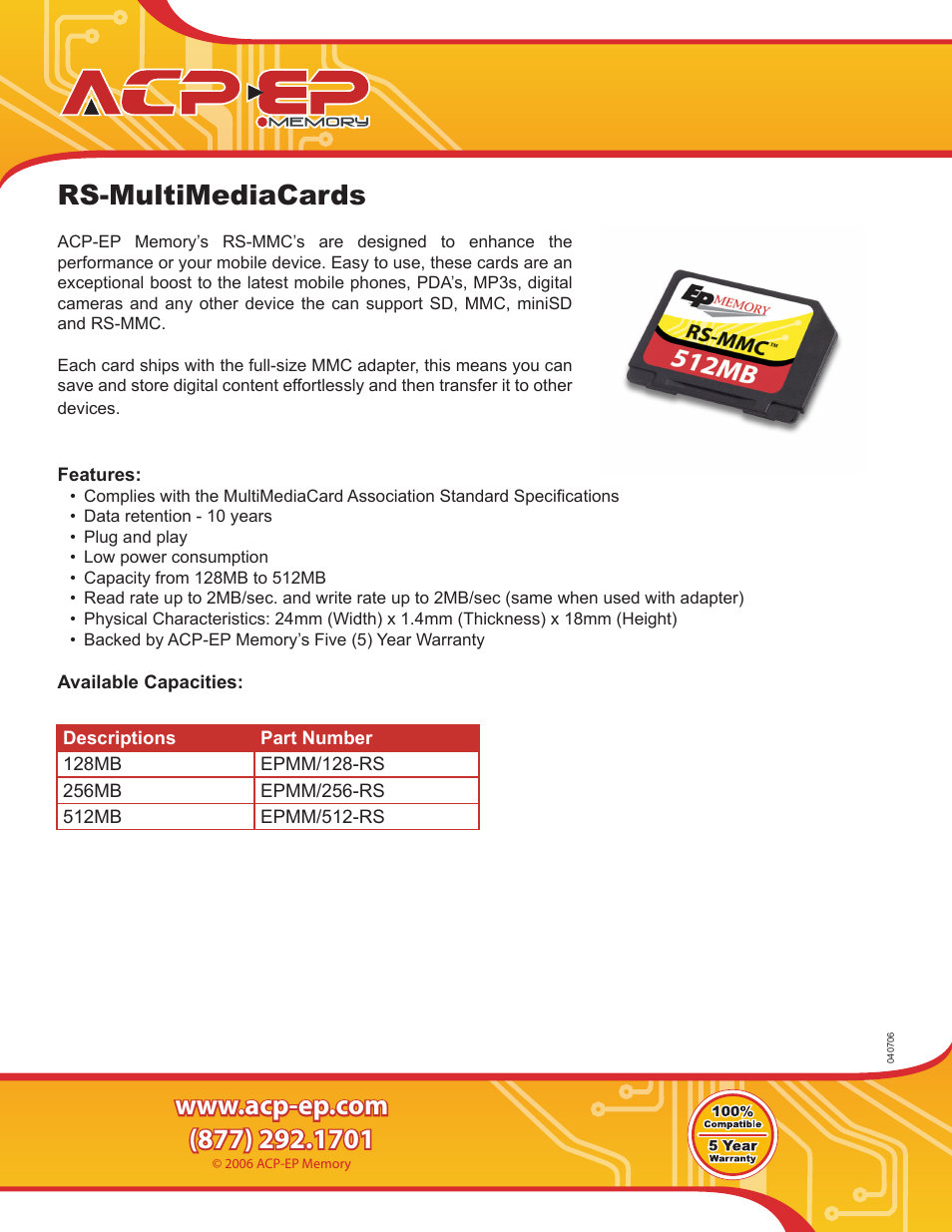ACP-EP Memory RS MMC EPMM/256-RS User Manual | 1 page