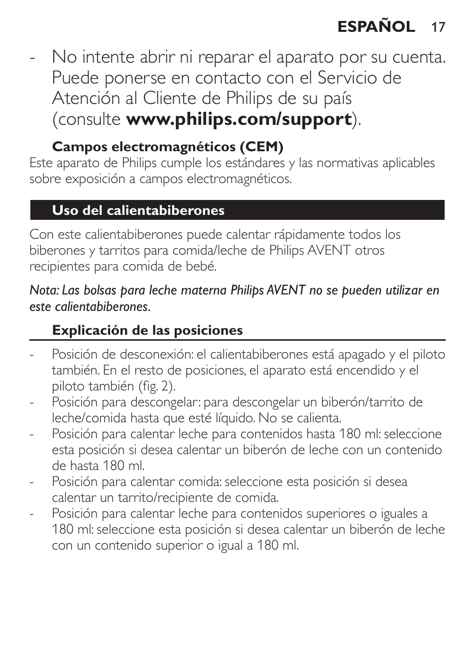 Philips AVENT Calientabiberones User Manual | Page 17 / 32