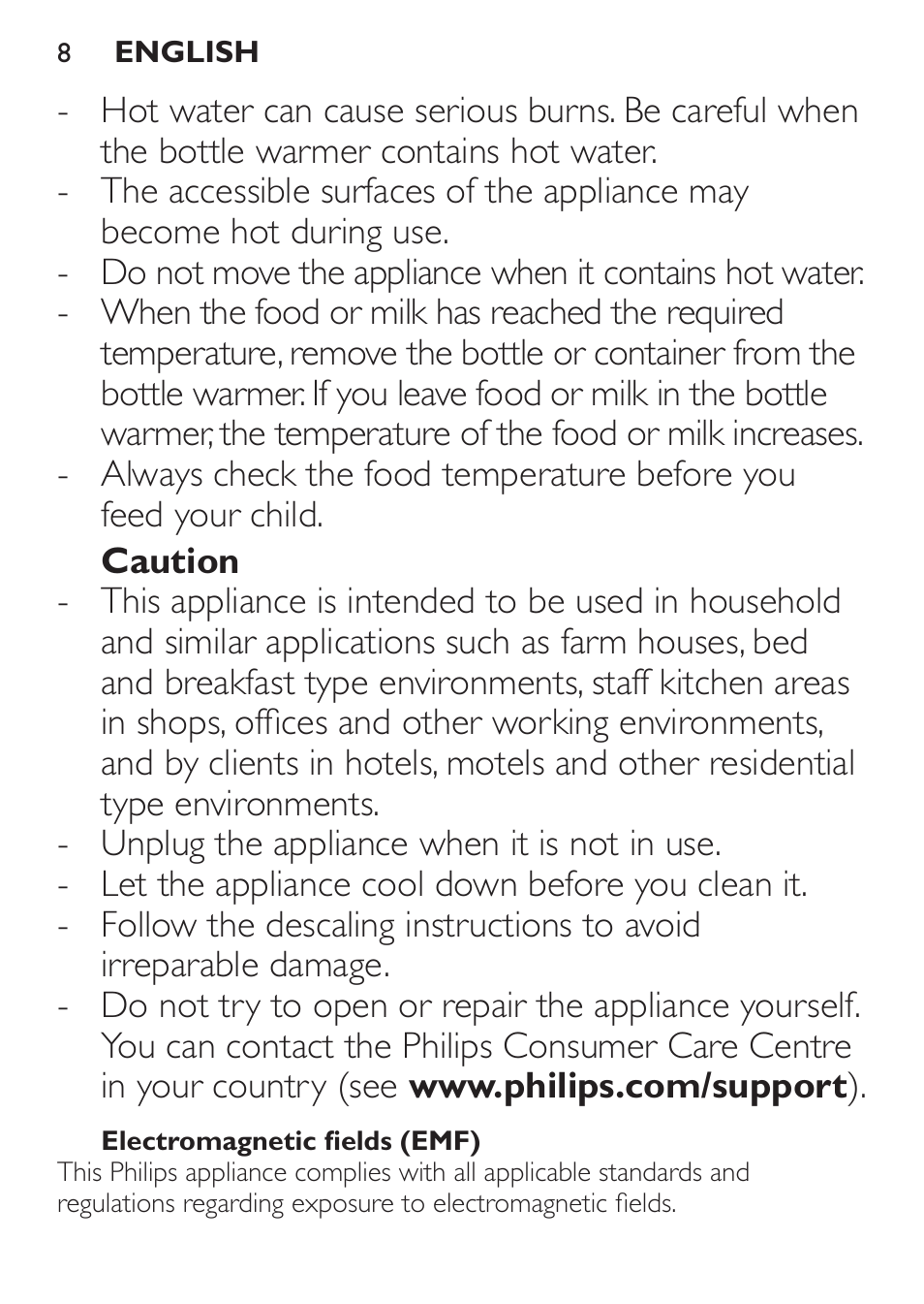 Philips AVENT Calientabiberones User Manual | Page 8 / 32