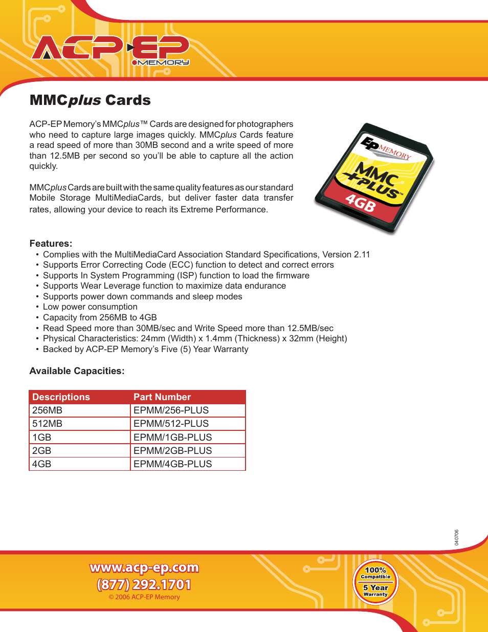 ACP-EP Memory MMCPlus EPMM/4GB-PLUS User Manual | 1 page