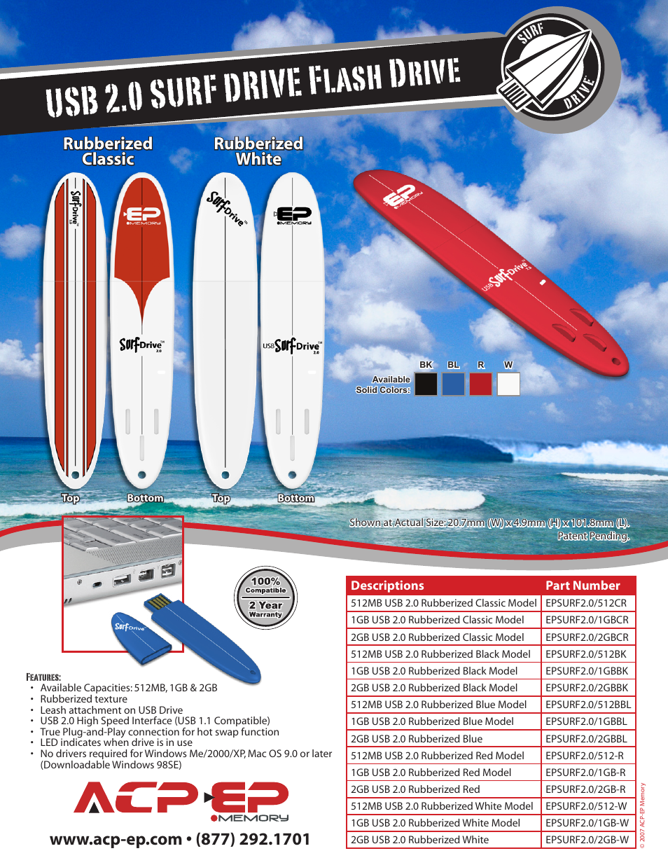 ACP-EP Memory SURF DRIVE EPSURF2.0/1GB-W User Manual | 1 page