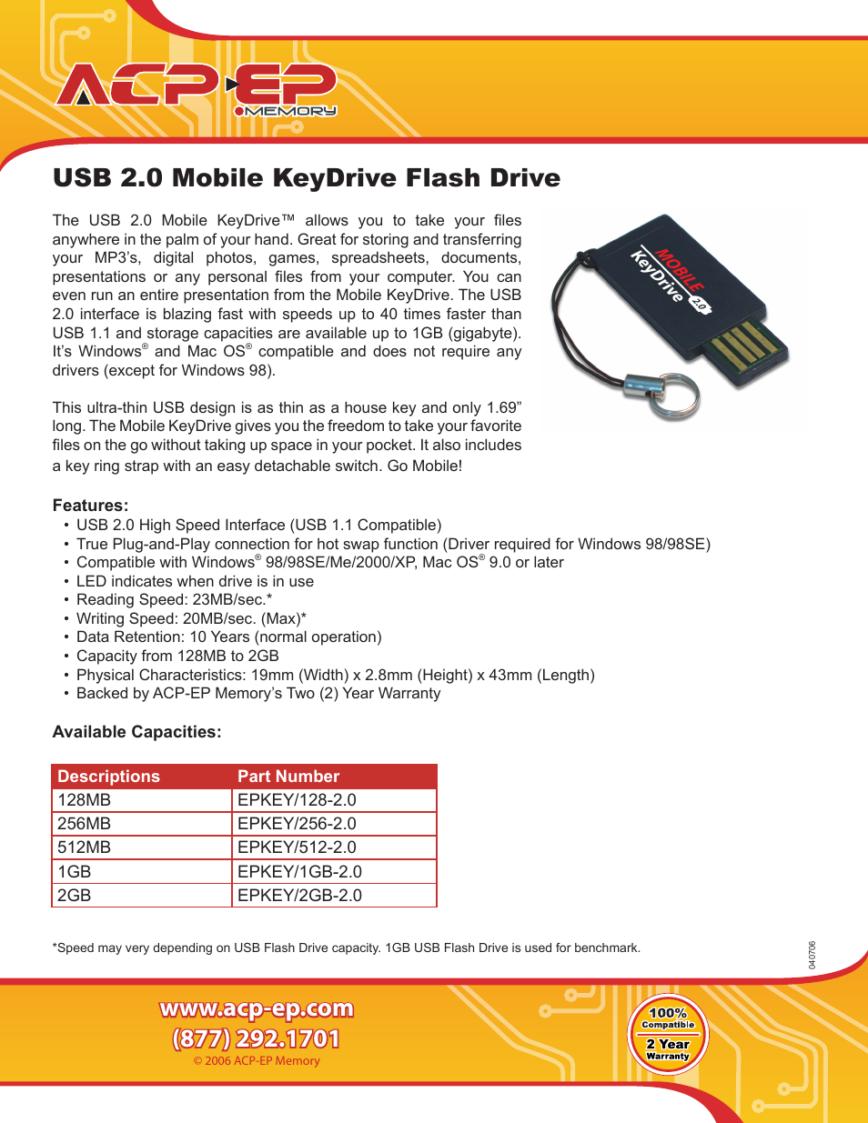 ACP-EP Memory 2.0 Mobile KeyDrive User Manual | 1 page
