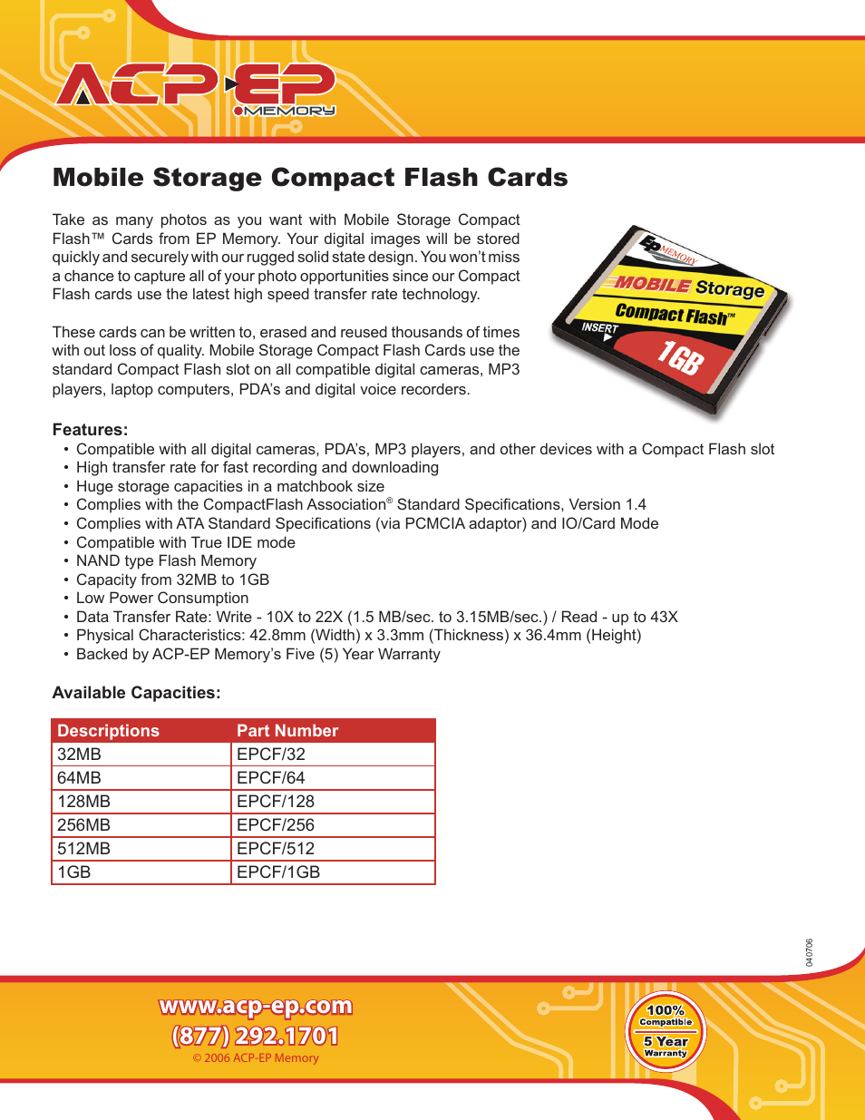ACP-EP Memory CompactFlash EPCF/256 User Manual | 1 page