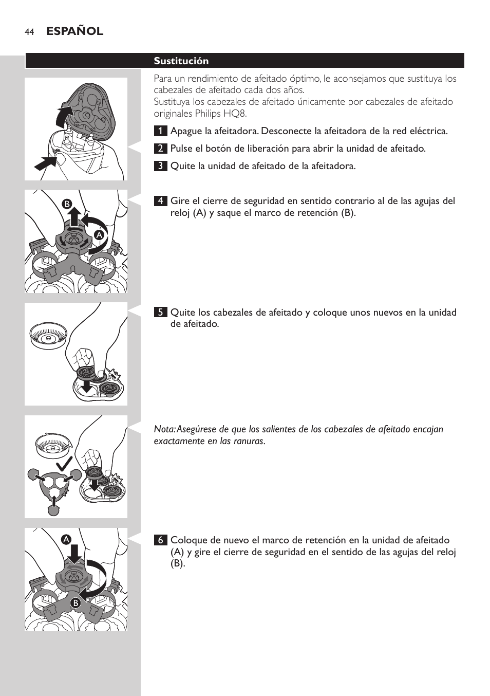 Philips SHAVER Series 3000 afeitadora eléctrica en seco User Manual | Page 44 / 110
