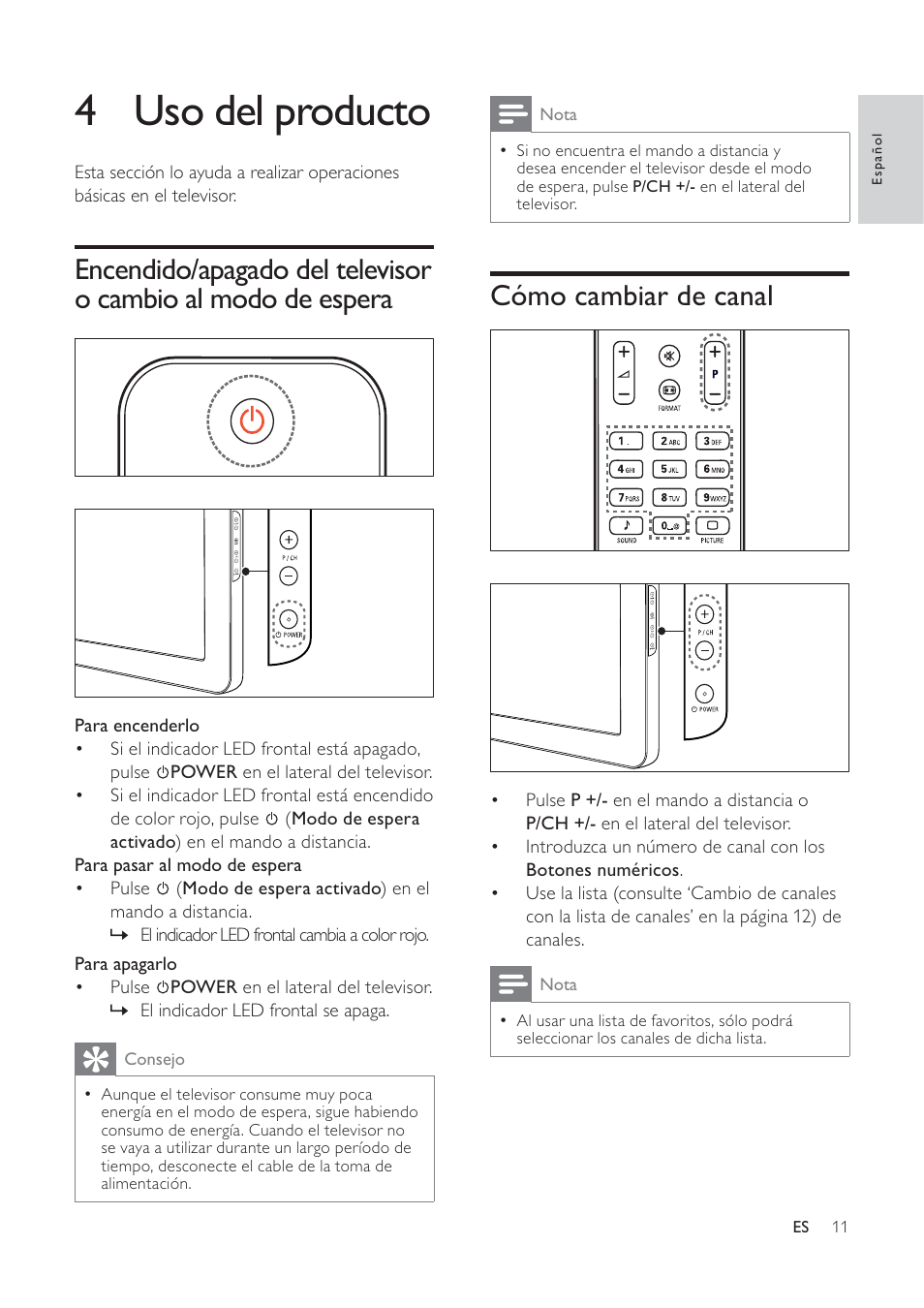 4 uso del producto | Philips TV LCD User Manual | Page 12 / 59