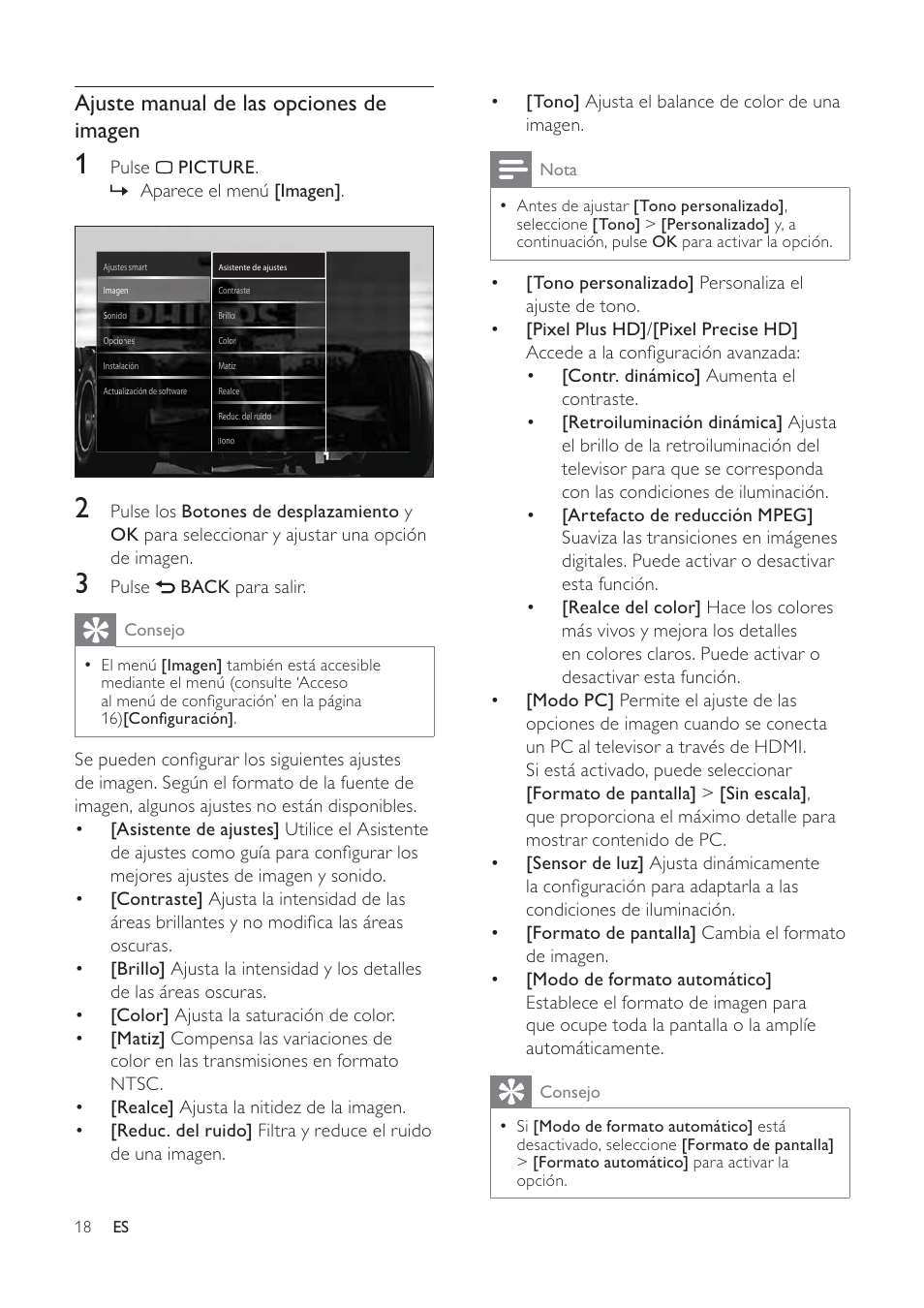 Ajuste manual de las opciones de imagen | Philips TV LCD User Manual | Page 19 / 59