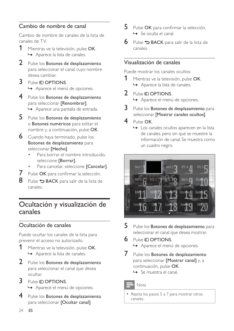 Ocultación y visualización de canales | Philips TV LCD User Manual | Page 25 / 59