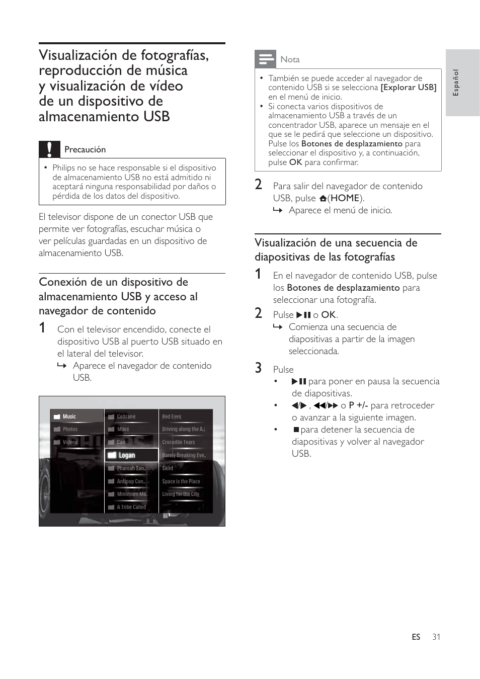 Nota, Precaución | Philips TV LCD User Manual | Page 32 / 59