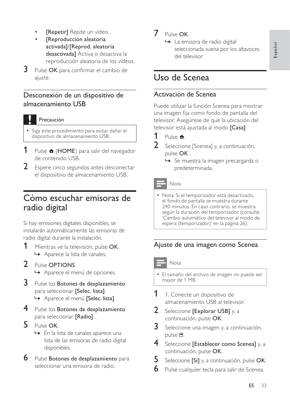 Uso de scenea, Cómo escuchar emisoras de radio digital | Philips TV LCD User Manual | Page 34 / 59