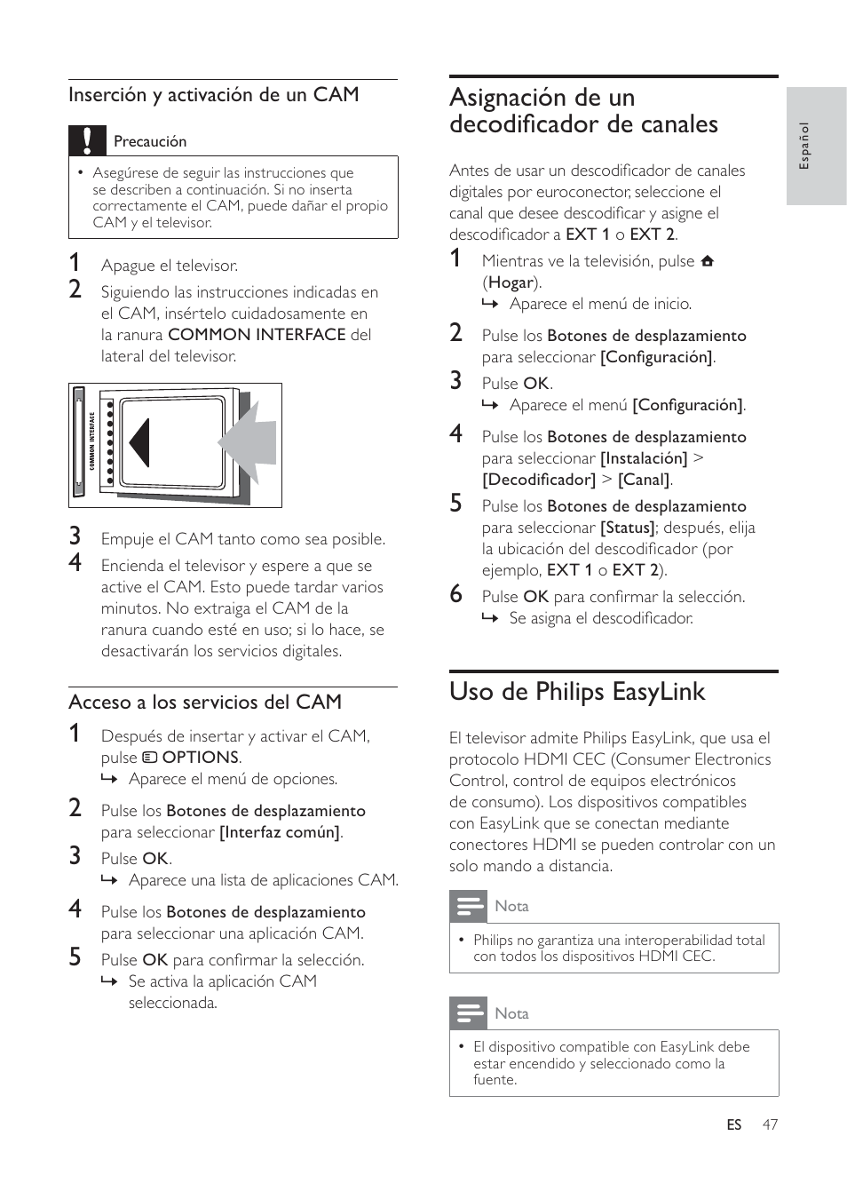 Asignación de un decodià cador de canales, Uso de philips easylink | Philips TV LCD User Manual | Page 48 / 59