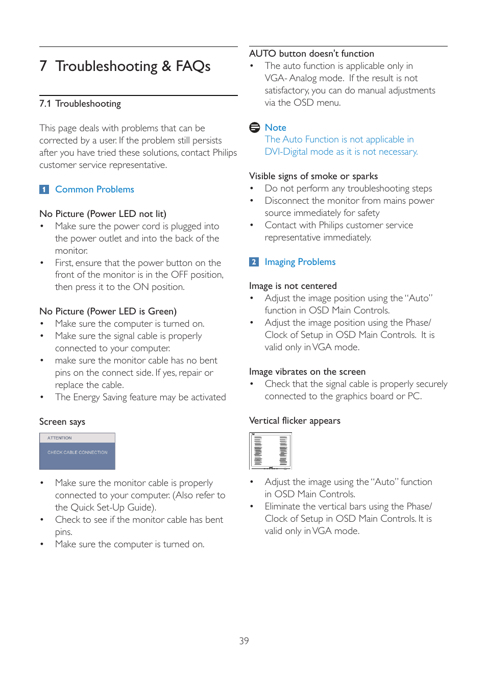 7 troubleshooting & faqs | Philips 191V2SB 48 cm 19" w V-line WXGA+ User Manual | Page 35 / 41