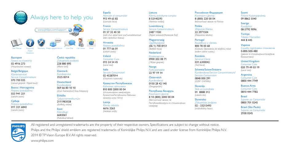 Always here to help you | Philips 6800 series Televisor Smart LED 4K Ultra HD ultraplano User Manual | Page 12 / 12