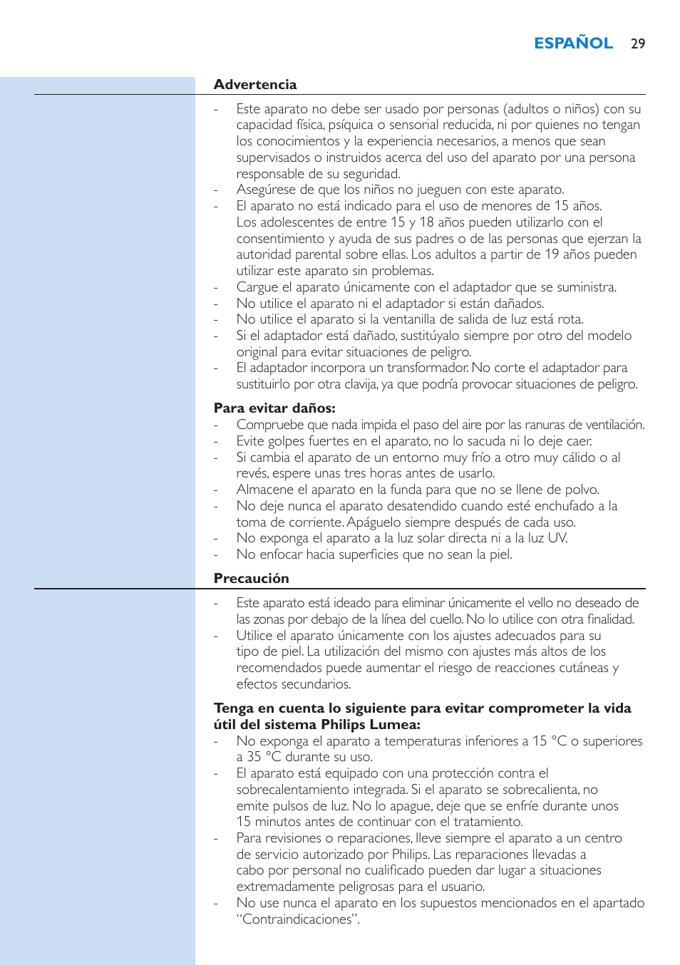 Philips Lumea Sistema de eliminación de vello IPL User Manual | Page 29 / 70