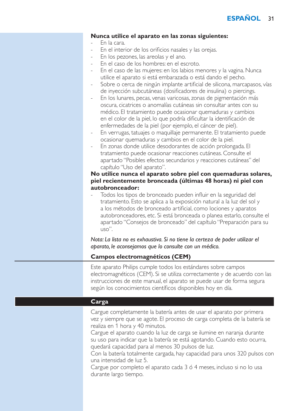 Philips Lumea Sistema de eliminación de vello IPL User Manual | Page 31 / 70