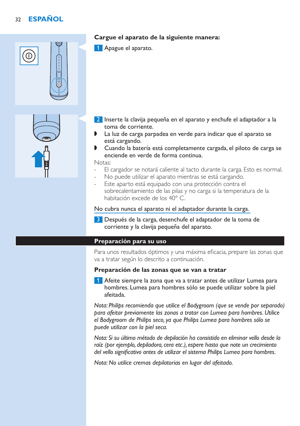 Philips Lumea Sistema de eliminación de vello IPL User Manual | Page 32 / 70