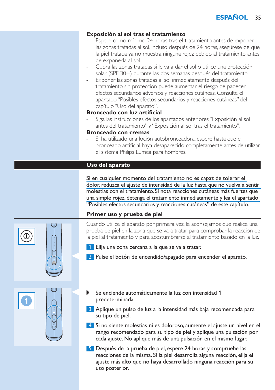 Philips Lumea Sistema de eliminación de vello IPL User Manual | Page 35 / 70