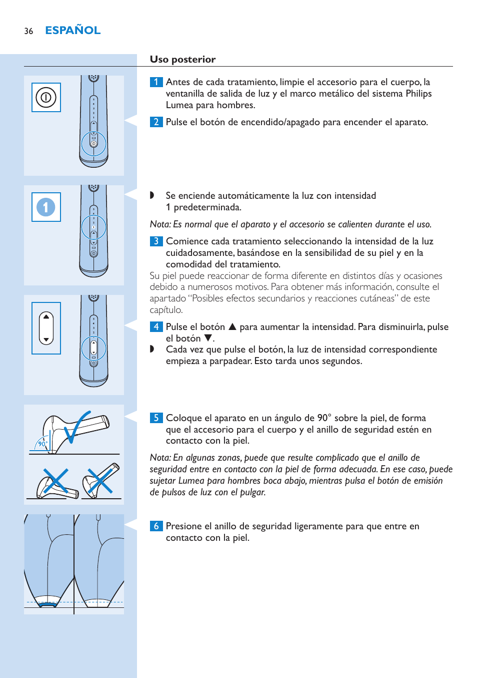 Philips Lumea Sistema de eliminación de vello IPL User Manual | Page 36 / 70