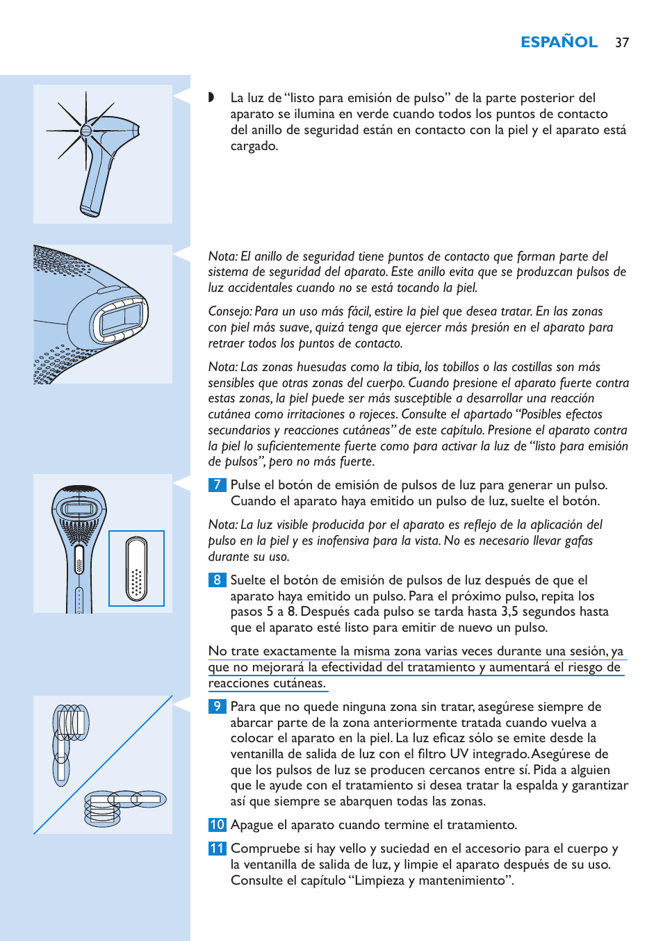 Philips Lumea Sistema de eliminación de vello IPL User Manual | Page 37 / 70