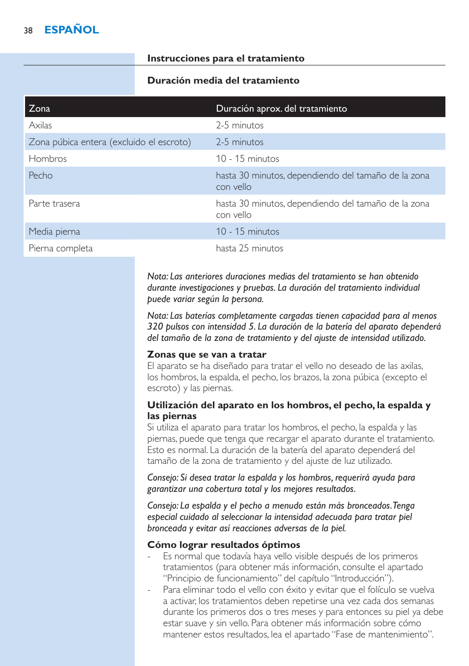 Philips Lumea Sistema de eliminación de vello IPL User Manual | Page 38 / 70