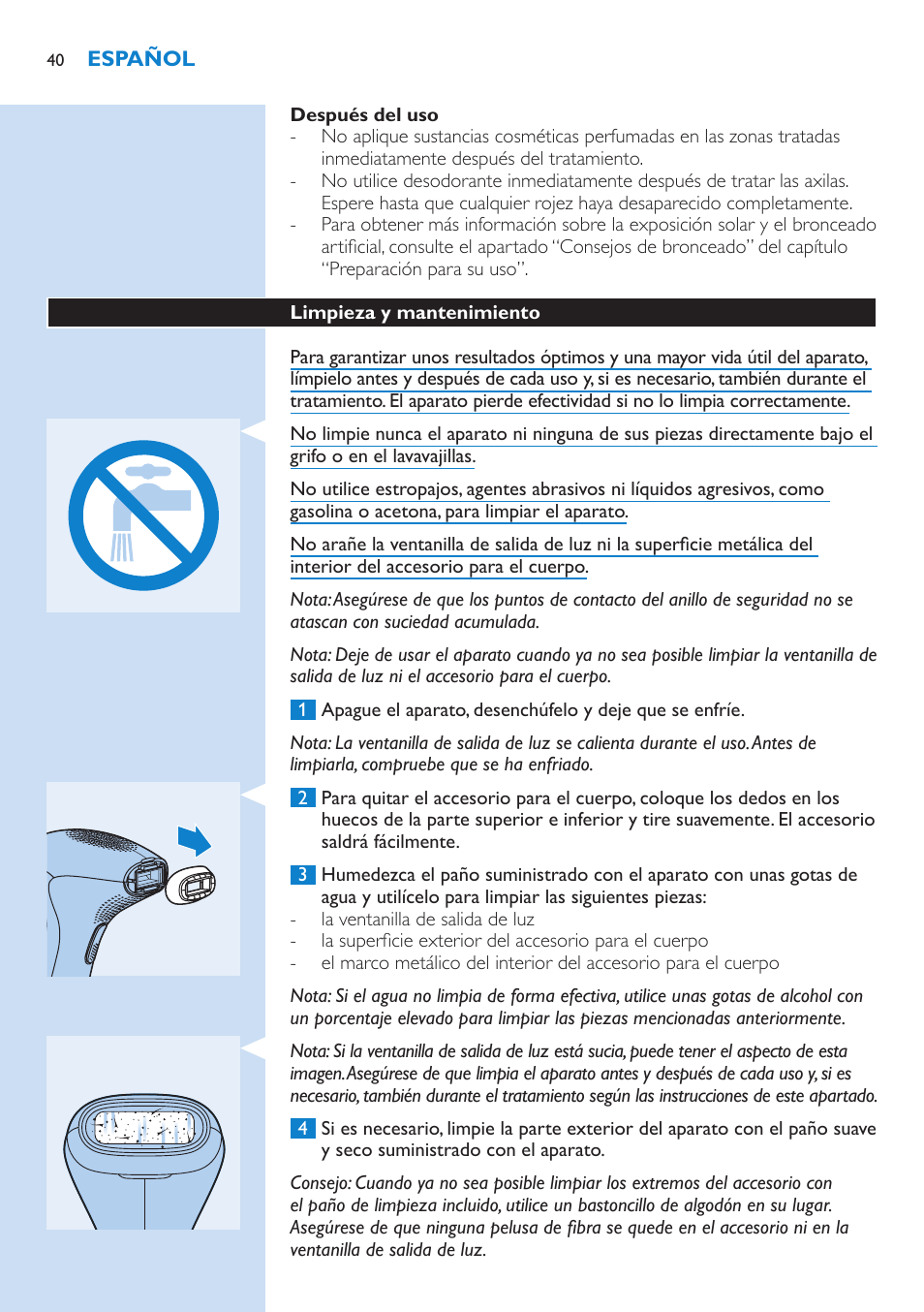 Philips Lumea Sistema de eliminación de vello IPL User Manual | Page 40 / 70