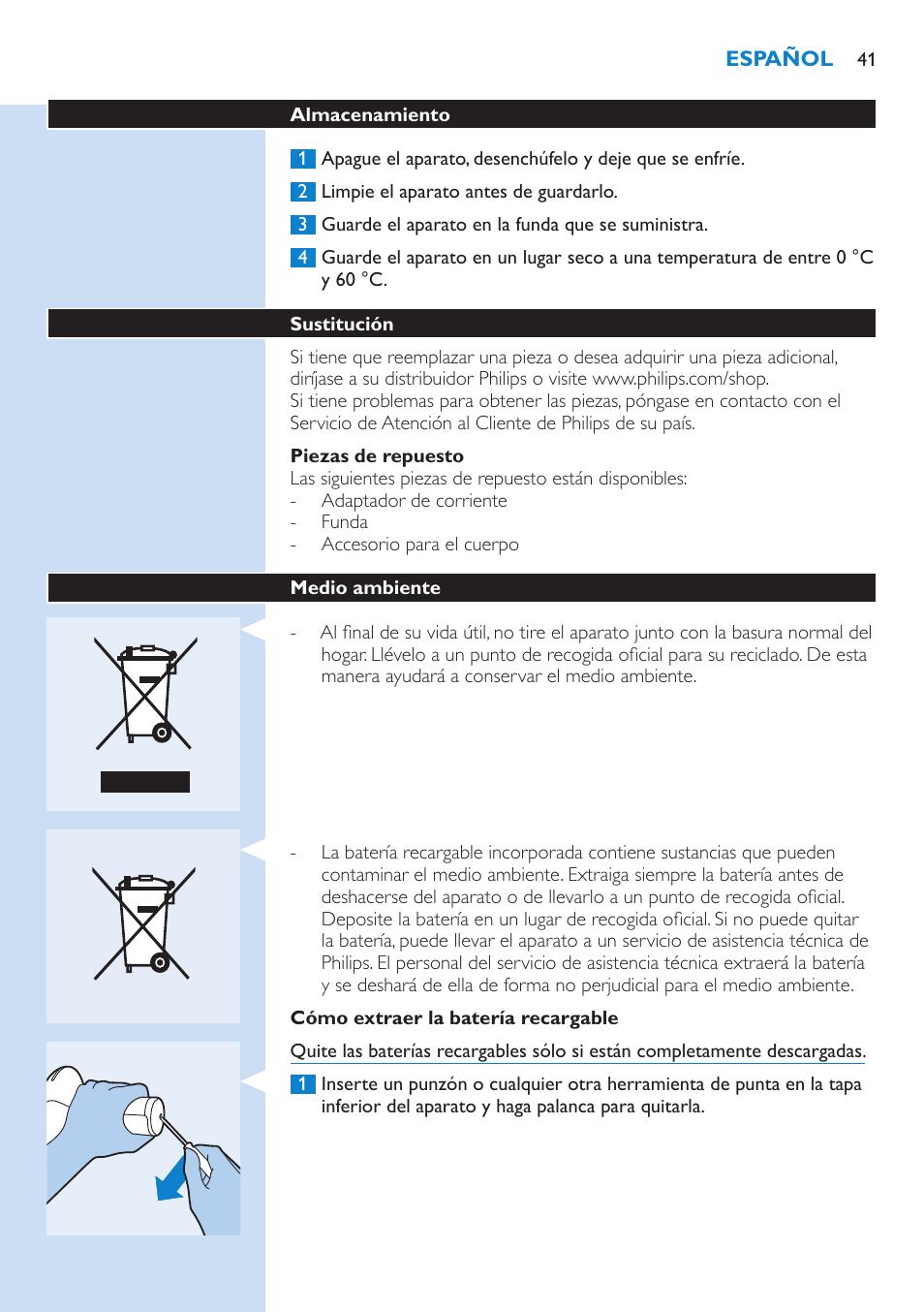 Philips Lumea Sistema de eliminación de vello IPL User Manual | Page 41 / 70