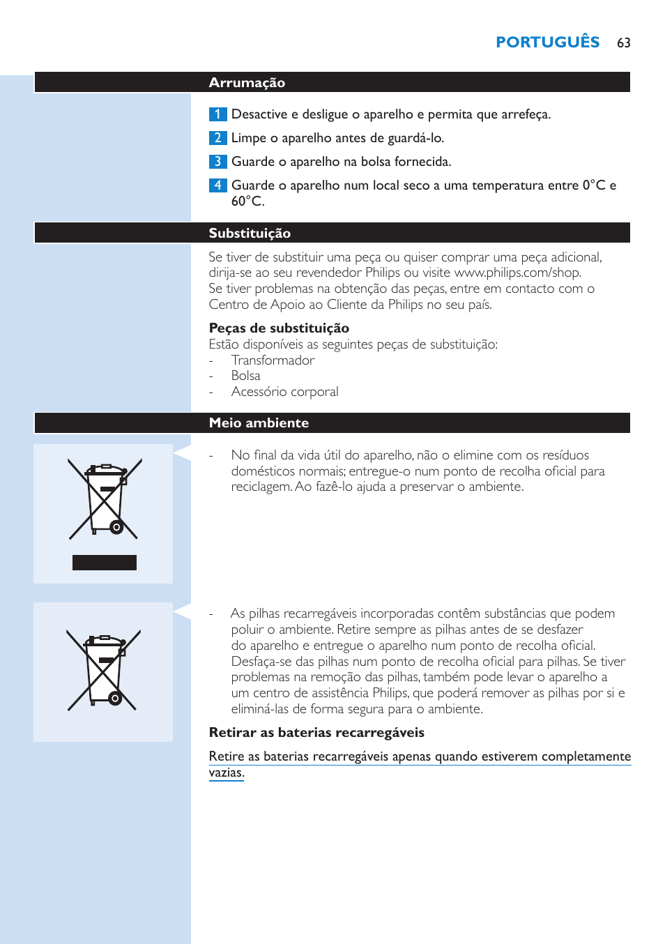 Philips Lumea Sistema de eliminación de vello IPL User Manual | Page 63 / 70