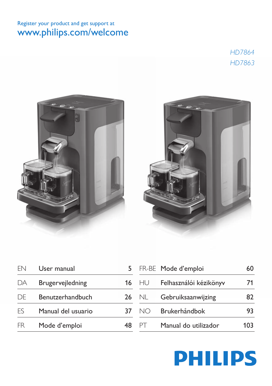 Philips SENSEO® Quadrante Cafetera de monodosis de café User Manual | 120 pages