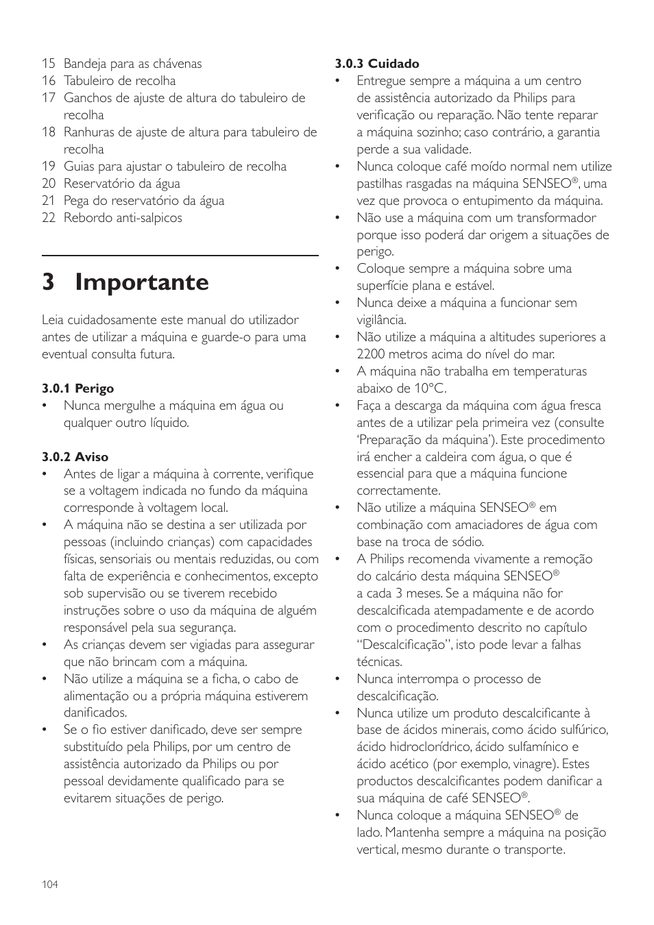 3 importante | Philips SENSEO® Quadrante Cafetera de monodosis de café User Manual | Page 104 / 120